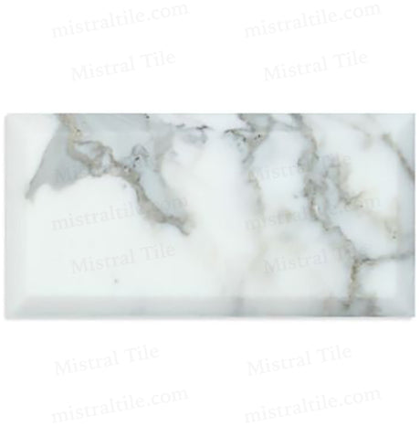 3x6 Honed Deep Beveled Calacatta Gold Marble Tile Variation 4