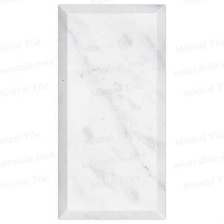 3x6 Polished Deep Beveled Bianco Carrara Marble Tile Vertical