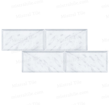 3x6 Polished Deep Beveled Bianco Carrara Marble tiles