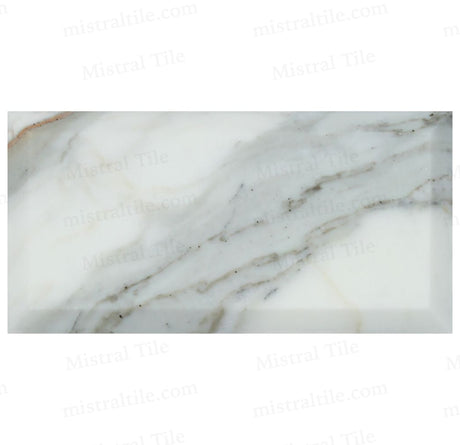 3x6 Polished Deep Beveled Calacatta Gold Marble Tile Horizontal