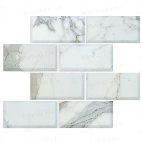 3x6 Polished Deep Beveled Calacatta Gold Marble Tiles