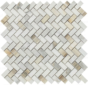 5/8x1 1/4 Plshd. Calacatta Gold Herringbone Mosaic