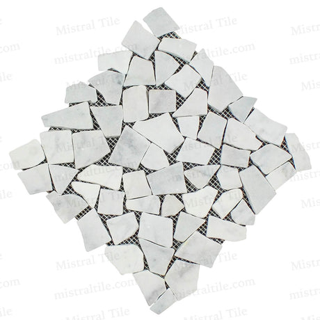 Tumbled Bianco Carrara Marble Flat Random Paledian Broken Mosaic for Wall and flooring