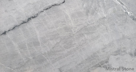 Blue de Savoie premium blue grey marble slab featuring elegant fine white linear veining with customizable finishes by Mistral Stone