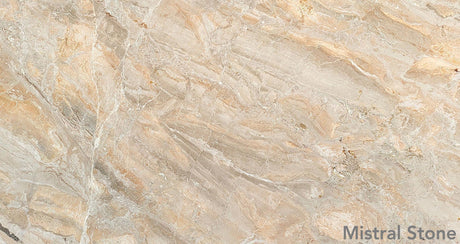 Breccia Damascata premium Italian beige marble slab featuring rich apricot gold cream and hazelnut brecciated patterns with customizable finishes by Mistral Stone