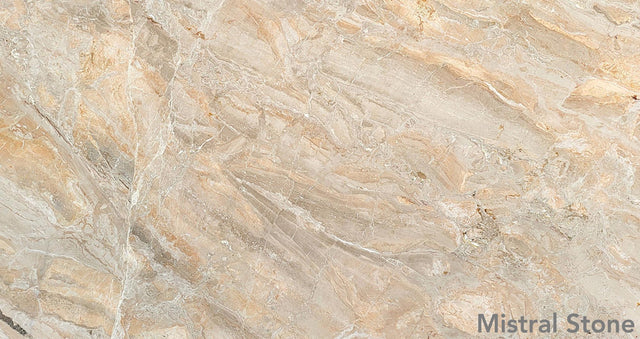 Breccia Damascata premium Italian beige marble slab featuring rich apricot gold cream and hazelnut brecciated patterns with customizable finishes by Mistral Stone