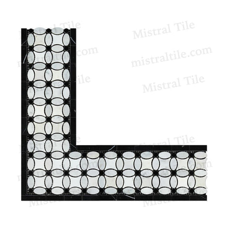Honed Carrara - Thassos-Black Florida Flower Corner perspective view