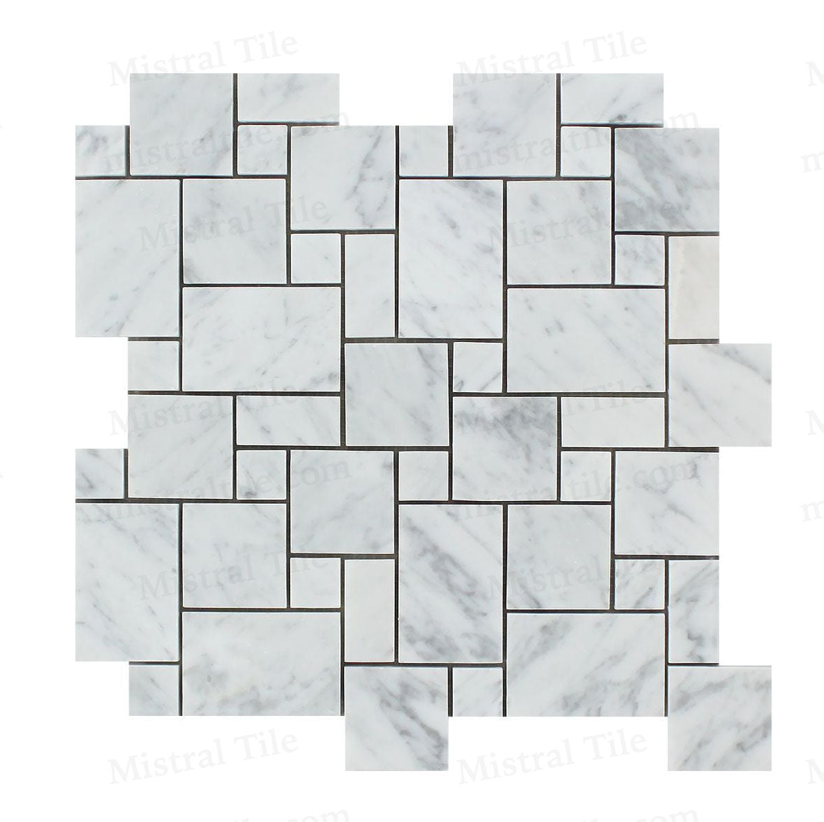 Polished B. Carrara Marble Mini Versailles Mosaic – Mistral