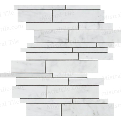 Polished Bianco Carrara Marble Random Strip Bamboo Mosaic