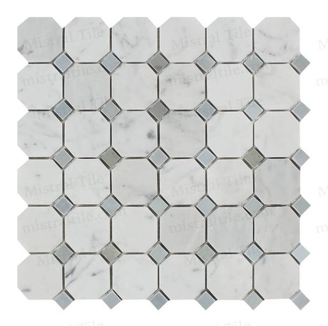 Polished B. Carrara and Blue-Gray Octagon Mosaic