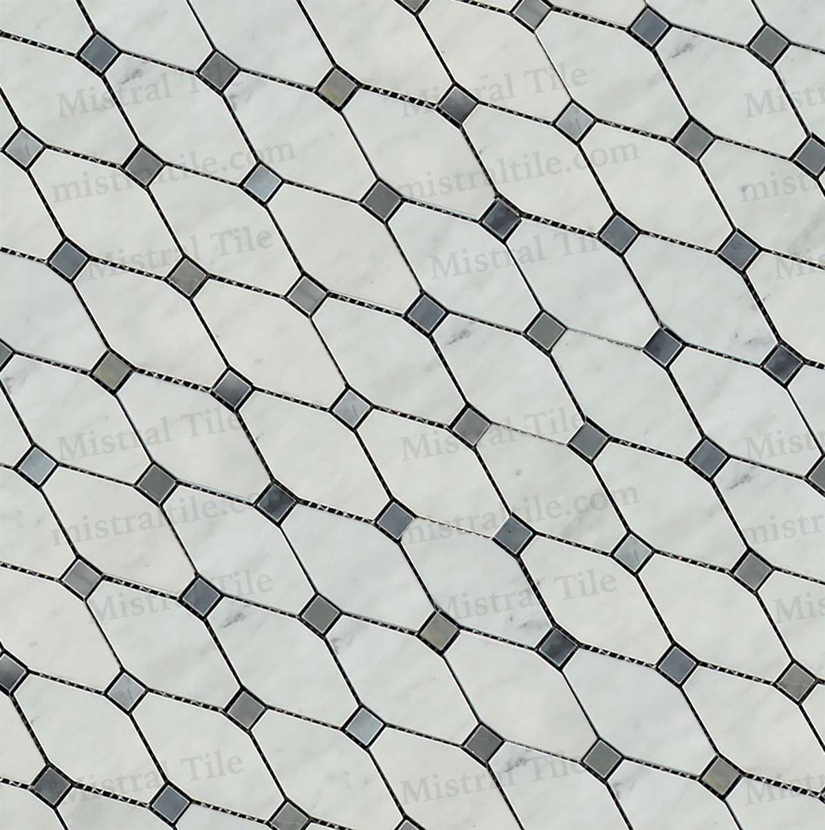 Polished Bianco Carrara-Blue Gray Marble Octave Mosaic Tile cross installation