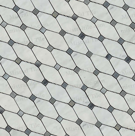 Polished Bianco Carrara-Blue Gray Marble Octave Mosaic Tile cross installation