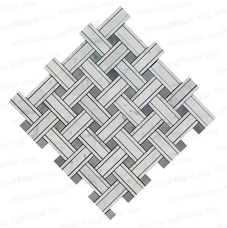 Polished Carrara-Blue Gray Panama Weave Mosaic Tile Cross View