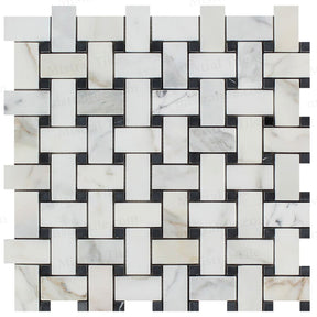 Polished Calacatta Gold - Black Basketweave Mosaic