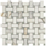 Polished Calacatta Gold-Green Basketweave Mosaic
