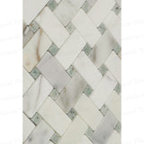 Polished Calacatta Gold with Ming Green Marble Basketweave Mosaic Wall