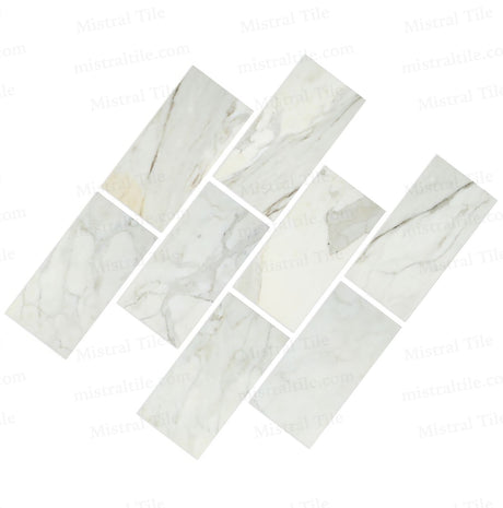 6x12 Polished Italian Calacatta Gold Marble Tile Cross Perspective
