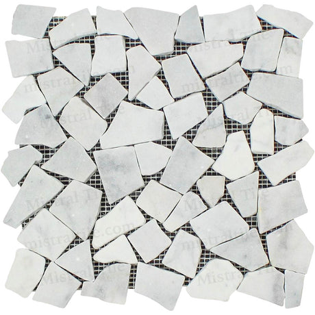 Tumbled Bianco Carrara Marble Flat Random Paledian Broken Mosaic Tile
